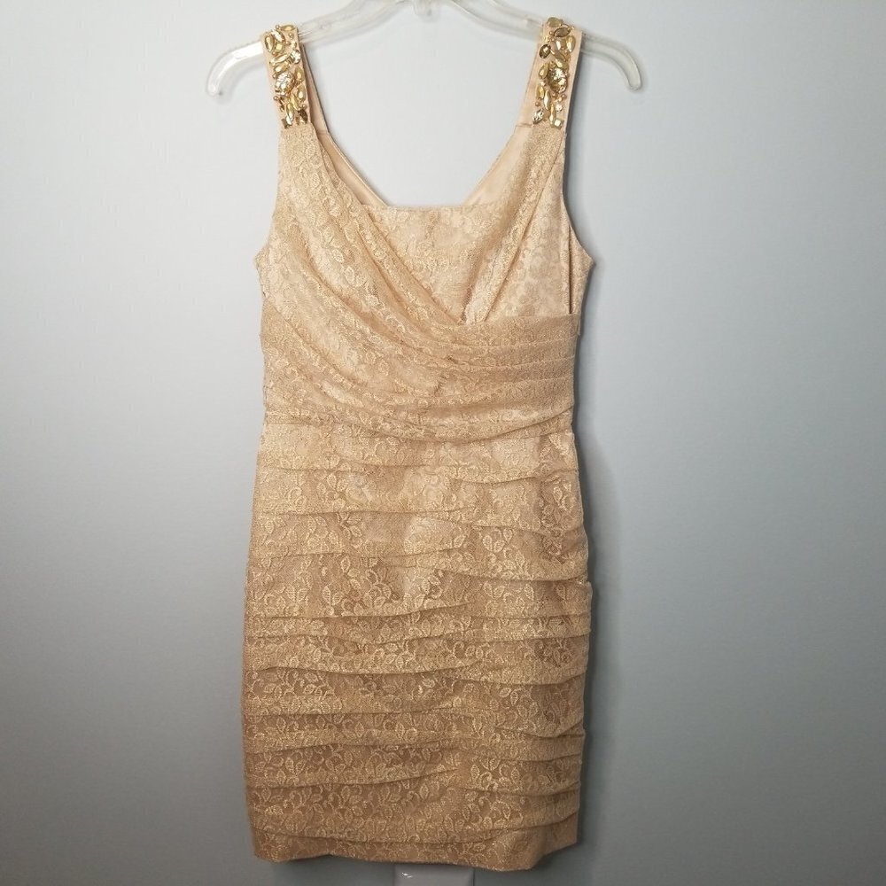 Express Gold Metallic Ruched Mini Dress - Picture 3 of 10
